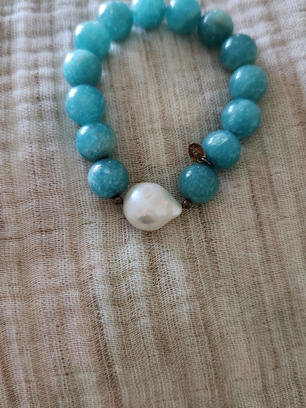 Turquoise Bead Bracelet with Baroque Real Pearl